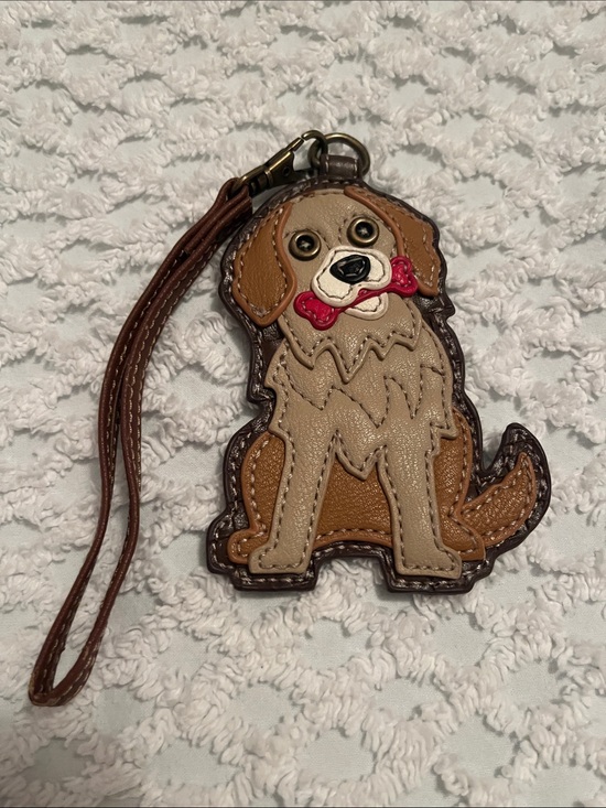 Other - Leather Dog Charm Wristlet Keychain - Tan & Brown